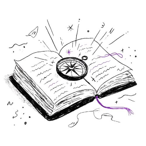 Open book with compass