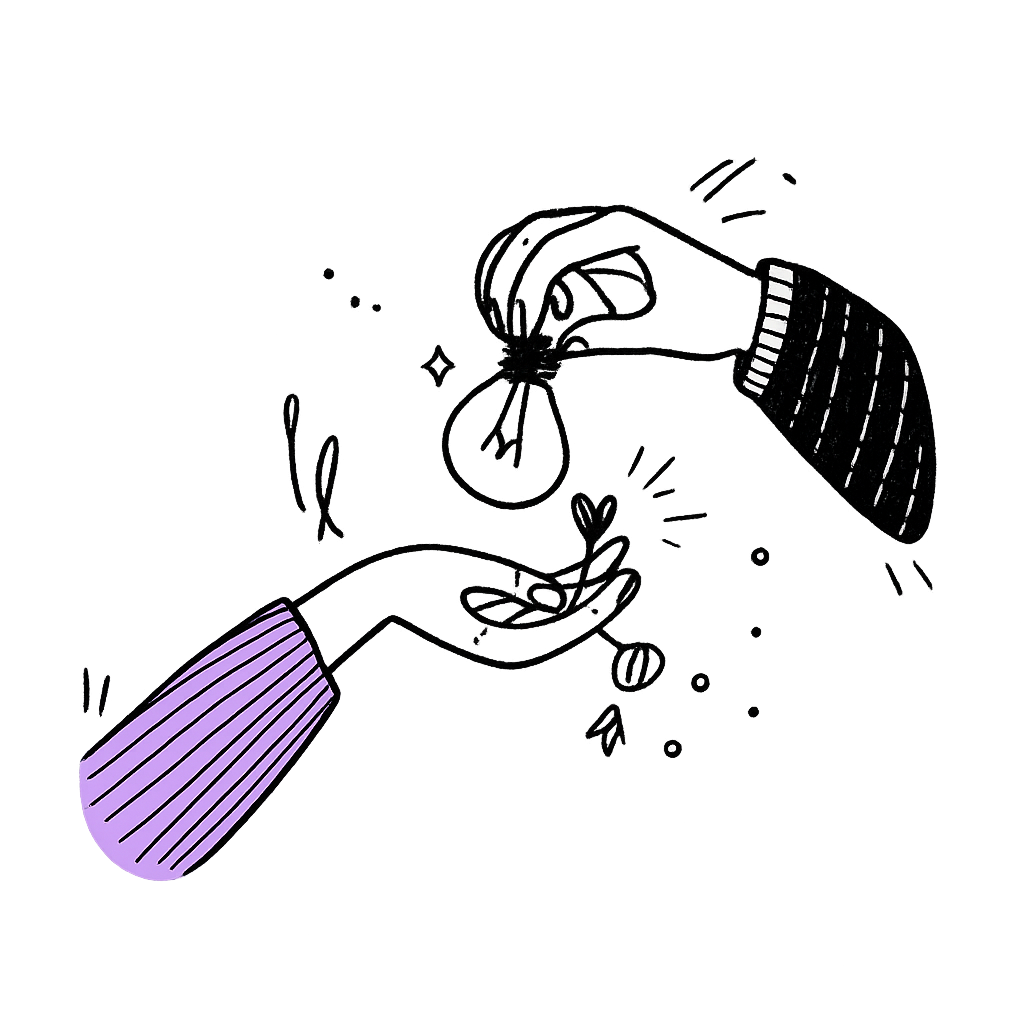 Hands passing lightbulb